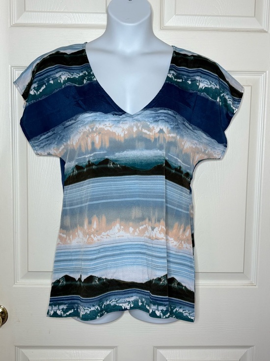 Show Me Your MuMu Tops - Vintage Show Me Your MuMu V-Neck Abstract Stripe Top in Navy, Teal, Cream